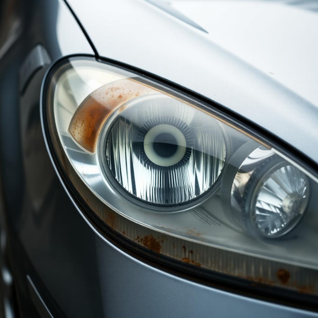 Sedan — Daily Driver headlight before restoration — cloudy and yellowed