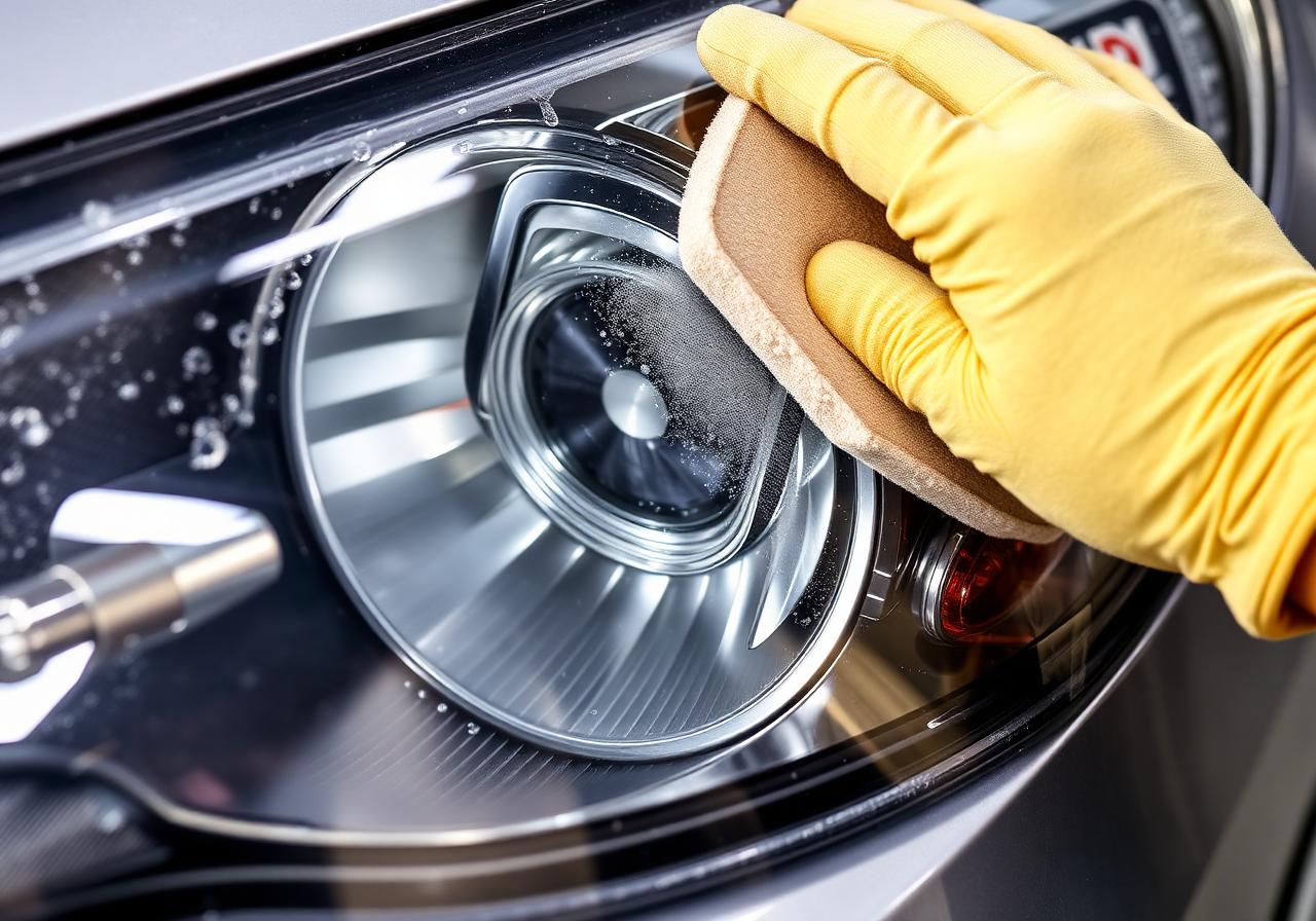 Wet sanding a headlight lens during restoration